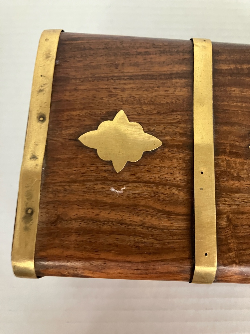 Vintage Wood and Brass Decorative Treasure Box - Sun Motif 8x4x3.5” India‎ - Picture 12 of 13